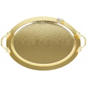 PLATEAU DECO OVAL METAL 50X33 CM AVEC POIGNEES MODELE OR 