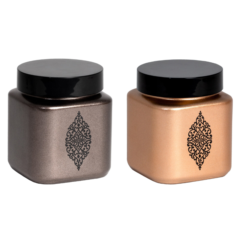 BOITE RANGEMENT VERRE 1 LITRE DESIGN METALLIQUE MIX BRONZE/NOIR