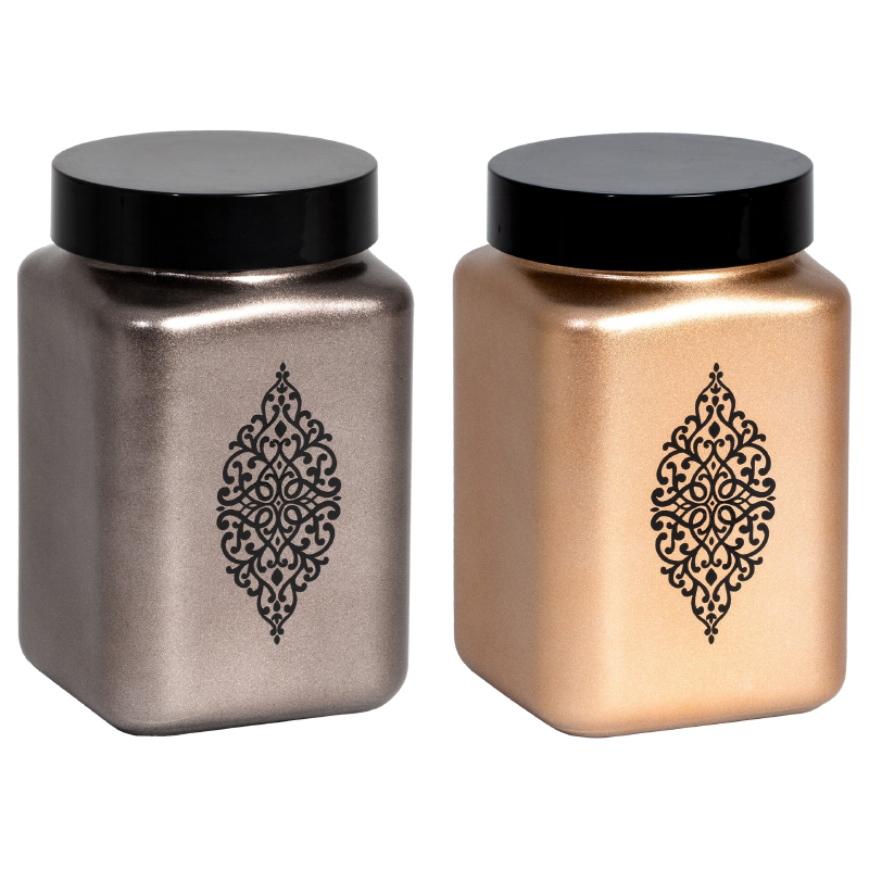 BOITE RANGEMENT VERRE 1.5 LITRE DESIGN METALLIQUE MIX BRONZE/NOIR