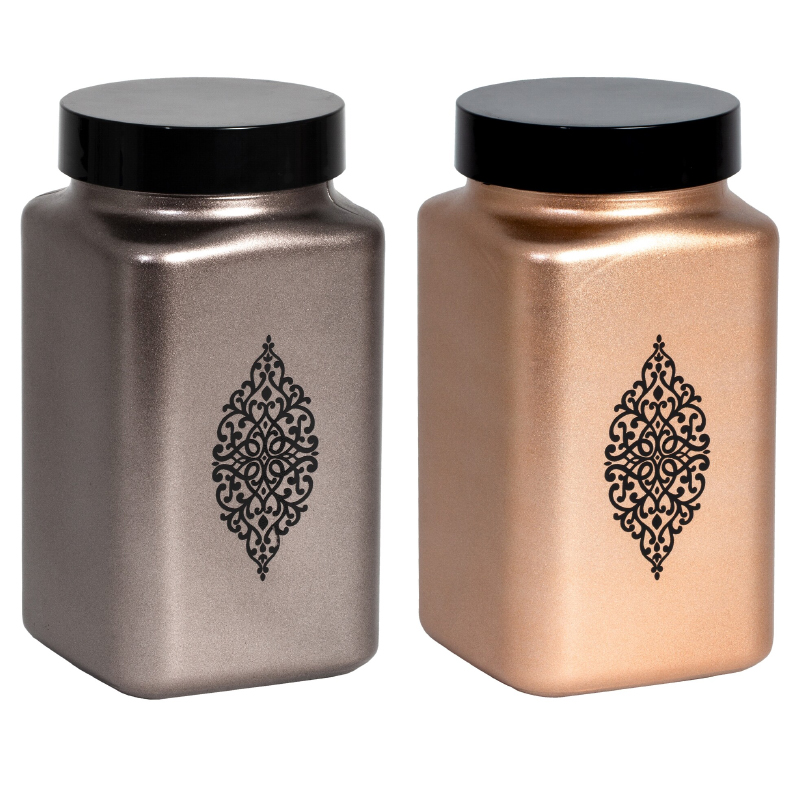 BOITE RANGEMENT VERRE 2 LITRE DESIGN METALLIQUE MIX BRONZE/NOIR