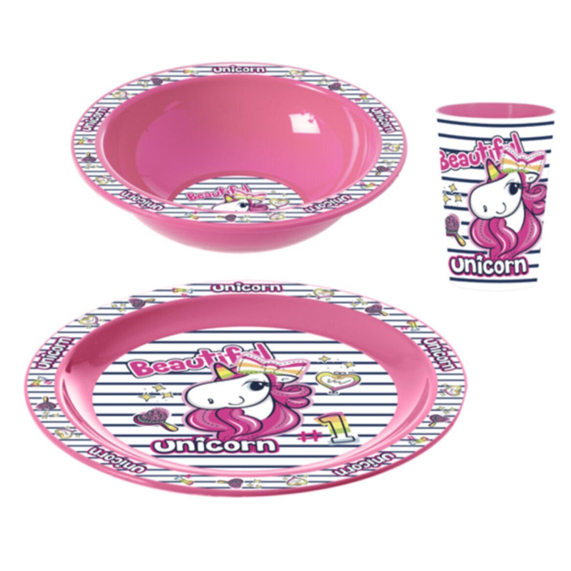 SET 3 PIECES ENFANT BOL + ASSIETTE + GOBELET MIX DESIGN GARCON/FILLE