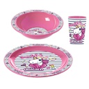 SET 3 PIECES ENFANT BOL + ASSIETTE + GOBELET MIX DESIGN GARCON/FILLE