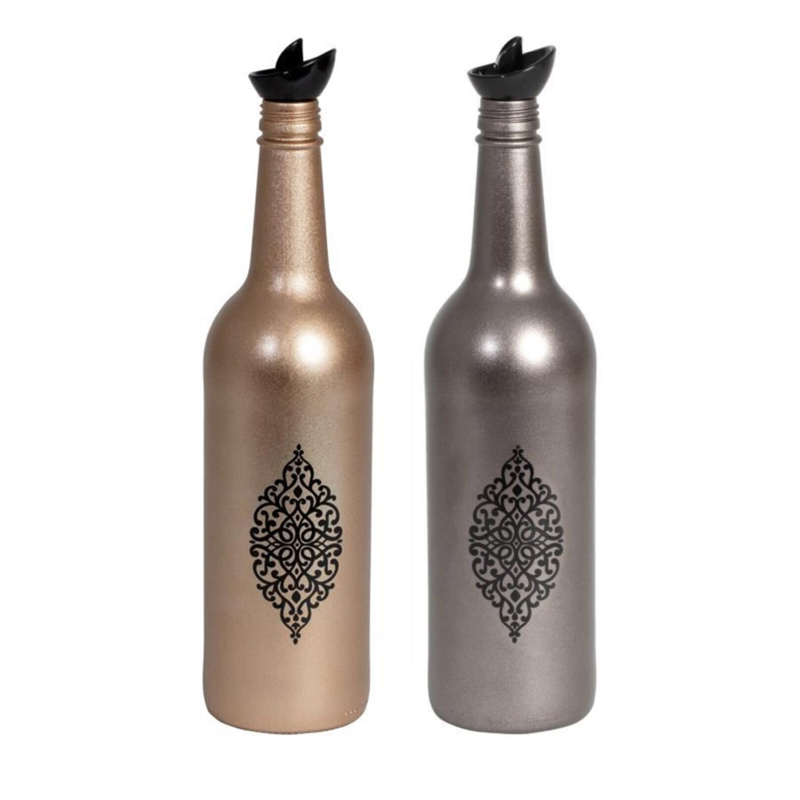 BOUTEILLE HUILE VERRE 0.75 LITRE DESIGN METALLIQUE MIX BRONZE/NOIR