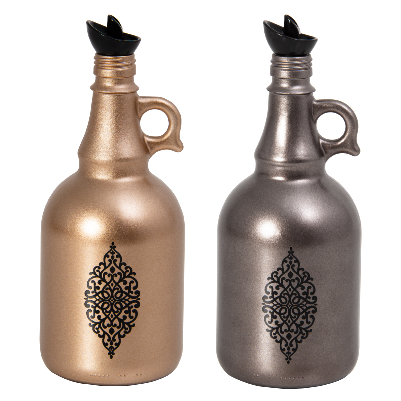 BOUTEILLE HUILE VERRE 1 LITRE DESIGN METALLIQUE MIX BRONZE/NOIR