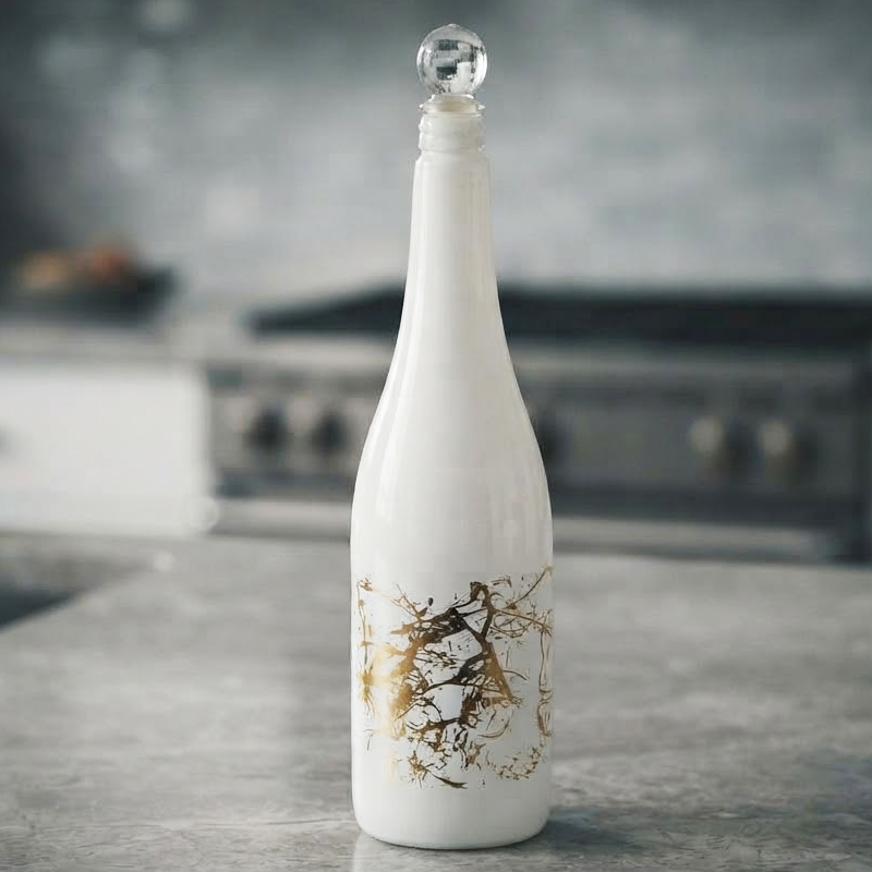 BOUTEILLE HUILE 1000 CC VERRE DESIGN MARBRE BLANC