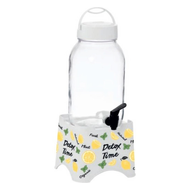 DISPENSEUR BOISSON 3 LITRES VERRE AVEC SUPPORT DESIGN CITRON