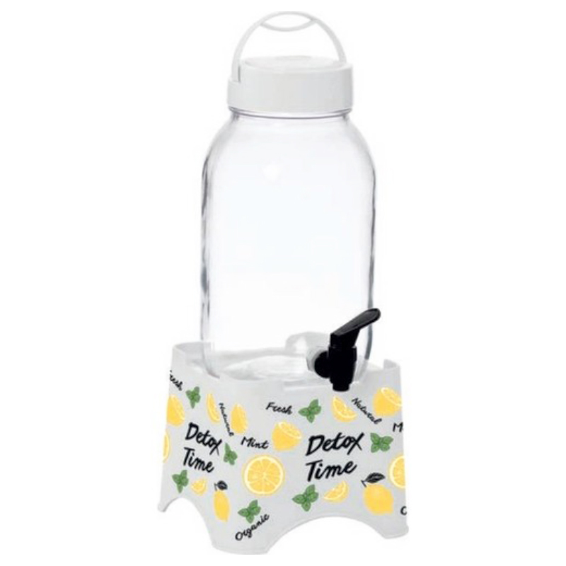 DISPENSEUR BOISSON 3 LITRES VERRE AVEC SUPPORT DESIGN CITRON