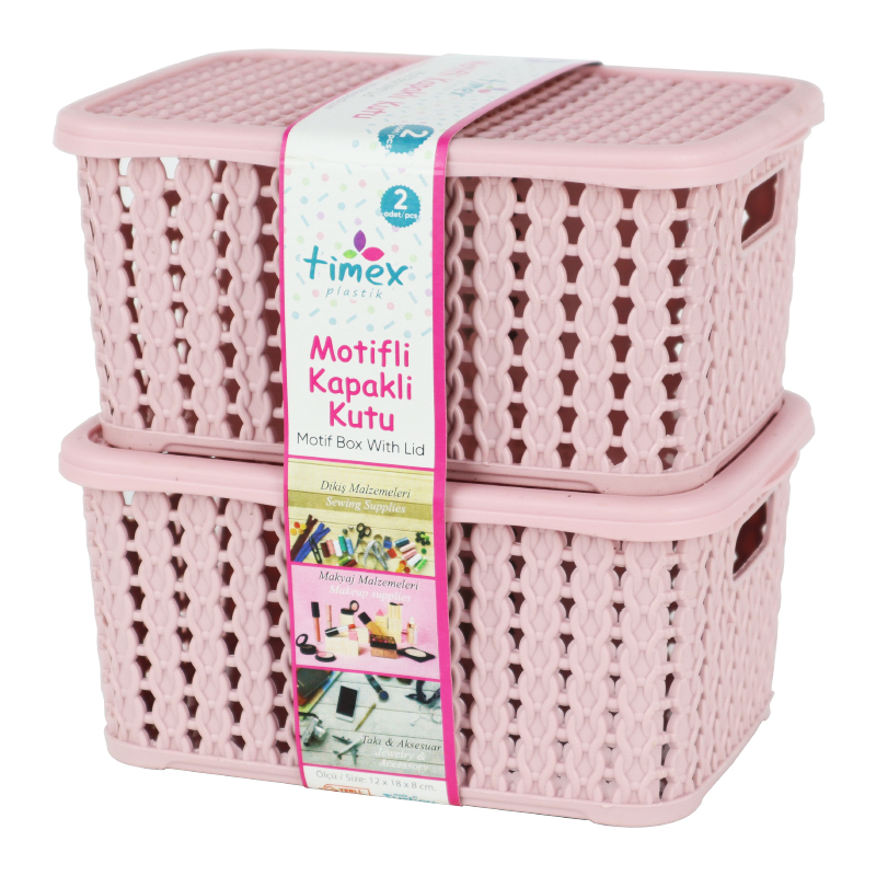 SET 2 BOITES RANGEMENT PLASTIQUE 18X12X8 CM MIX GRIS/ROSE