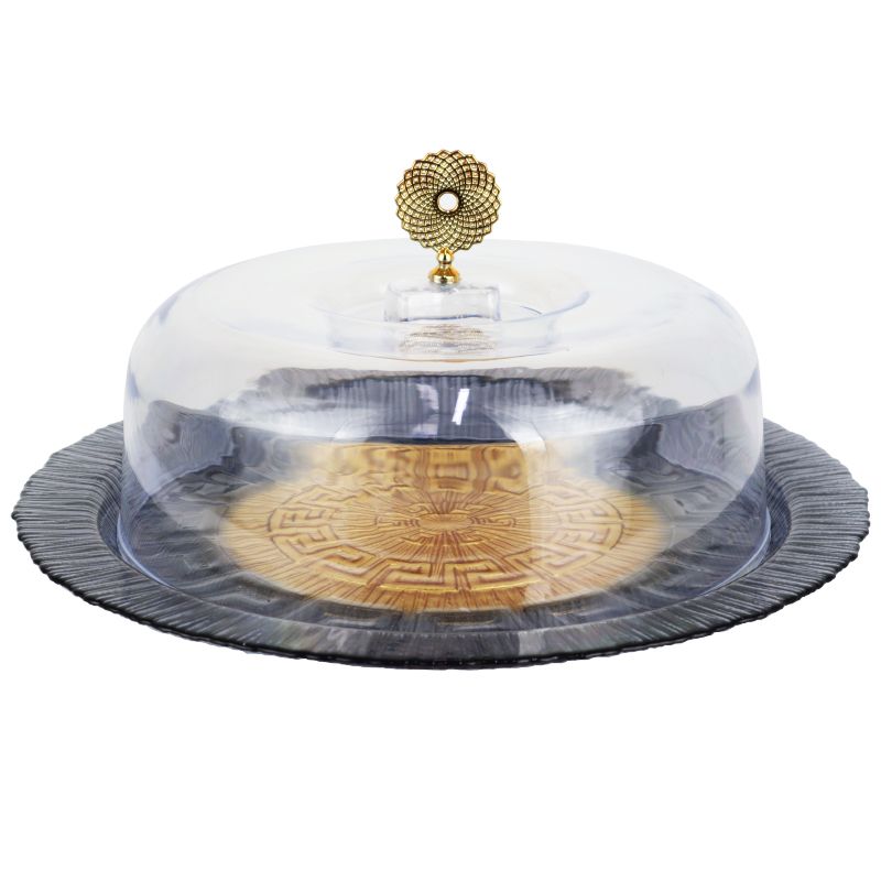 SET PRESENTATION GATEAU VERRE AVEC DOME MIX BLANC/ROUGE/GRIS