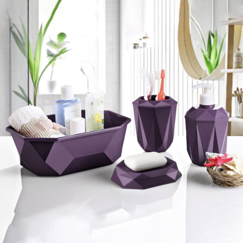 SET SALLE DE BAIN 4 PIECES MIX ROUGE/BLEU/ROSE/BLANC/GRIS