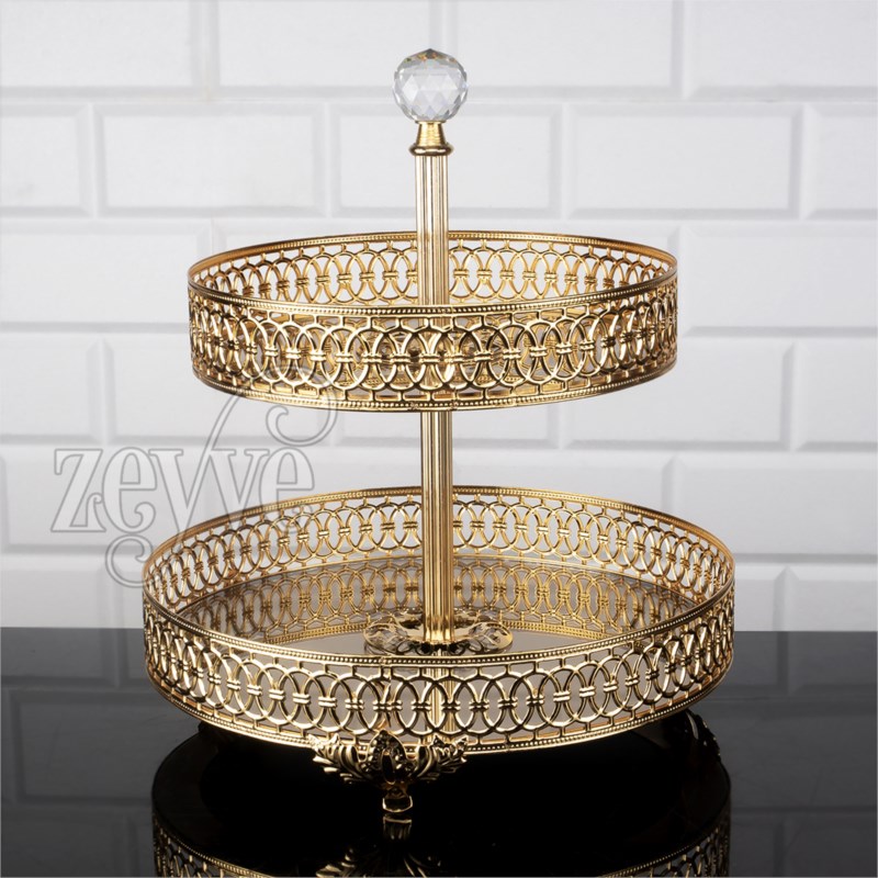 PLATEAU DECO ROND 2 NIVEAUX (25X25)(20X20)X30 CM MODELE OR