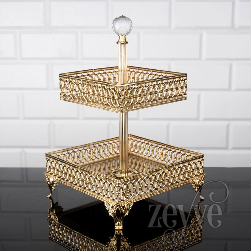 PLATEAU DECO CARRE 2 NIVEAUX (8X18)(14X14)X30 CM MODELE OR