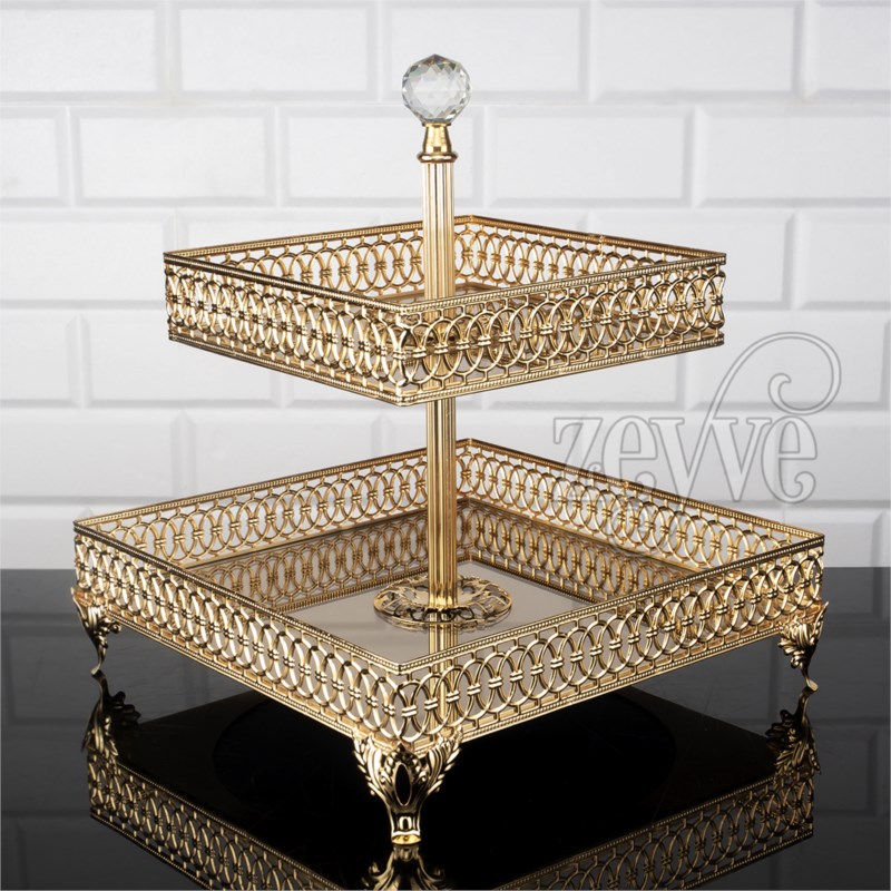 PLATEAU DECO 2 NIVEAUX CARRE(18X18)(25X25)X30CM MODELE OR