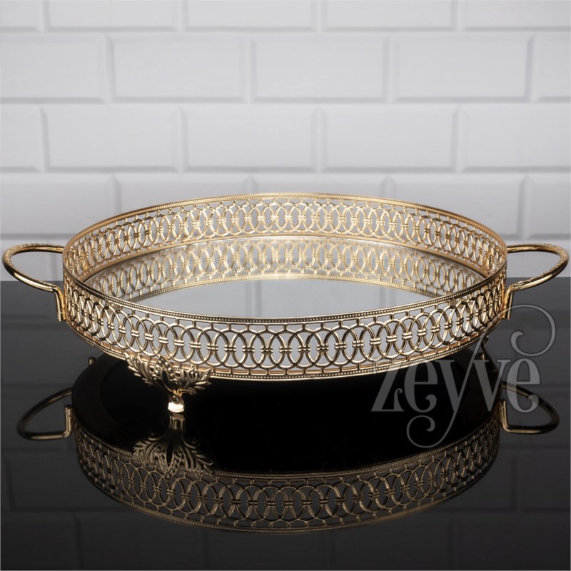 PLATEAU DECO ROND 35 CM MODELE OR