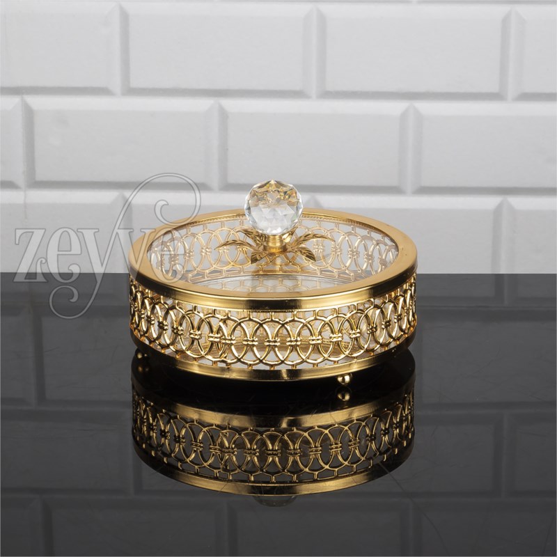 BOITE DECO 13X13 CM AVEC COUVERCLE EN VERRE MODELE OR