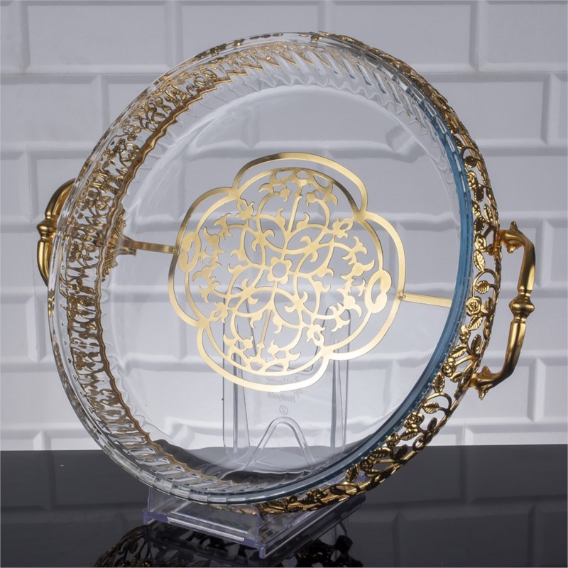 PLATEAU LUXE VERRE MODELE OR 42X25X10 CM
