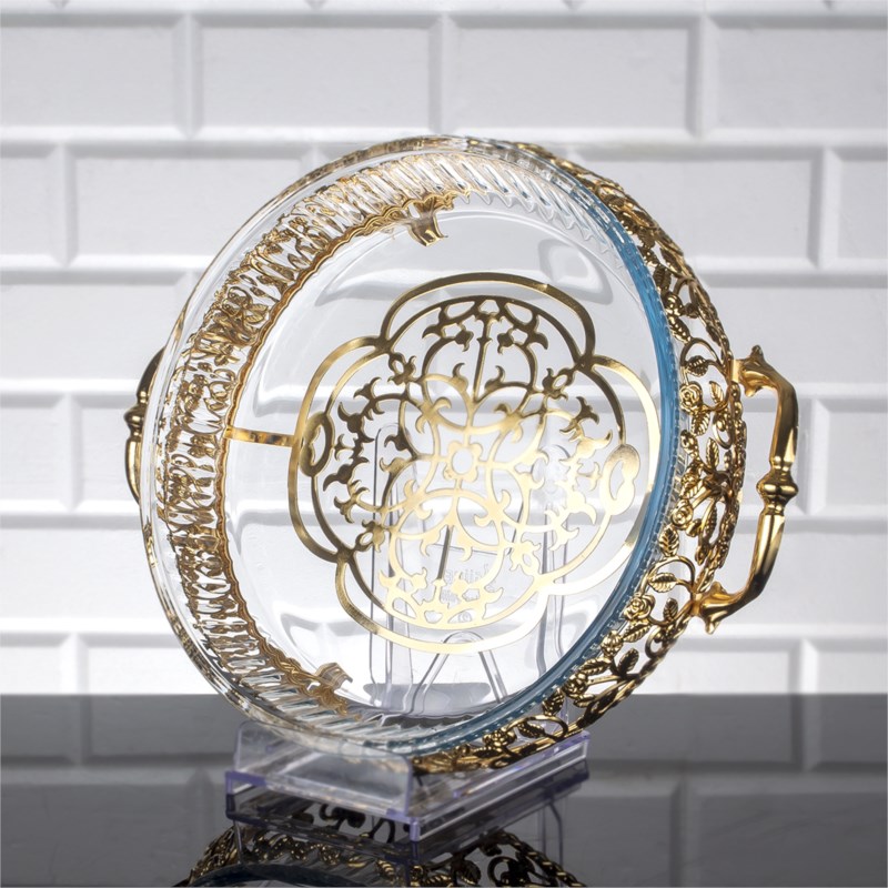 PLATEAU LUXE VERRE MODELE OR 36X29X10 CM
