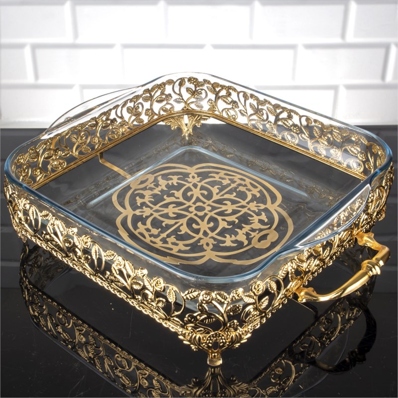 PLATEAU LUXE VERRE MODELE OR 40X30X10 CM