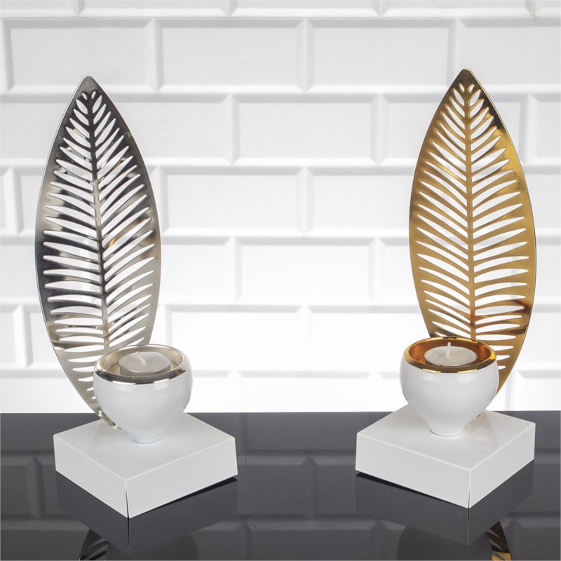 PORTE BOUGIE DESIGN 28CM MIX OR-ARGENT