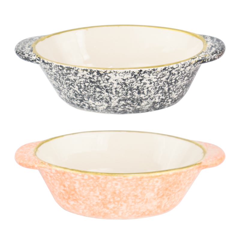BOL OVAL CERAMIQUE 14X8X4 CM MIX BLEU/NOIR/ROSE