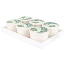SET 6 RAMEQUIN CERAMIQUE AVEC COUVERCLE 10X6 CM + PLATEAU PLASTIQUE 35X20X3 CM MIX NOIR/VERT/BLANC/BLEU
