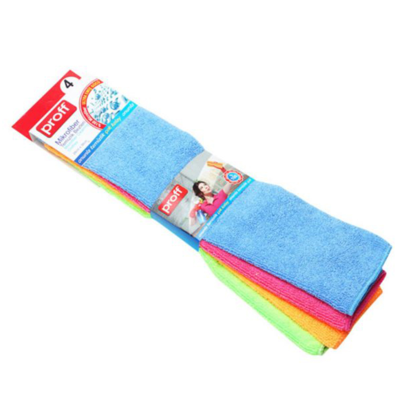 SET 4 CHIFFONS MICROFIBRE 33X33 CM MIX JAUNE/VERT/BLEU/ROSE