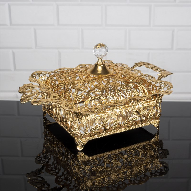 PLATEAU DE DECORATION AVEC COUVERCLE 34X24X16 CM MODELE OR 