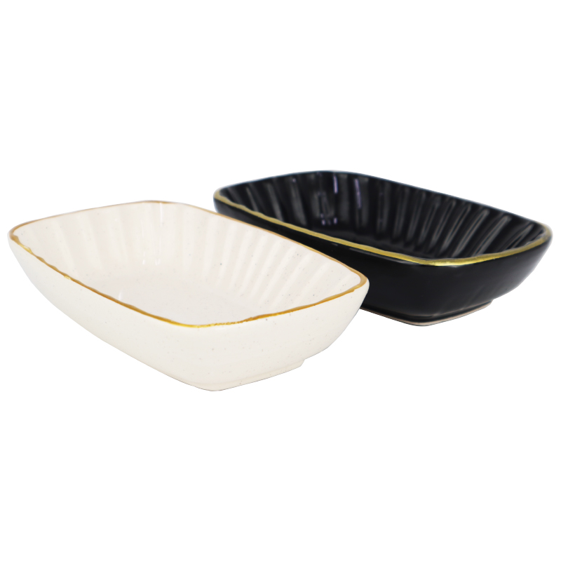 PLAT CERAMIQUE 15X10X4 CM MIX BLANC/NOIR