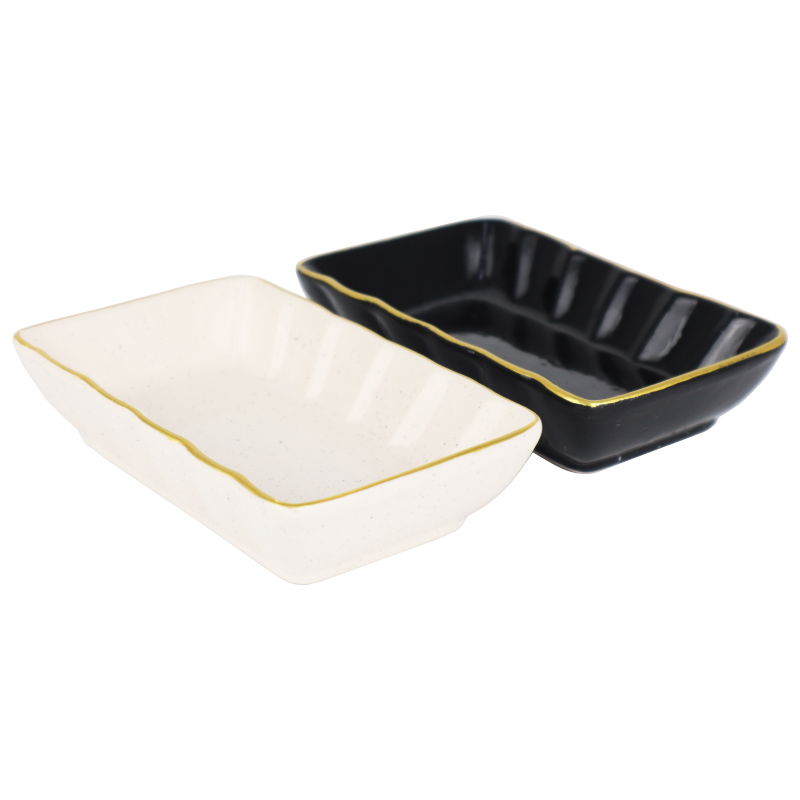 PLAT CERAMIQUE 14X9X4 CM MIX BLANC/NOIR