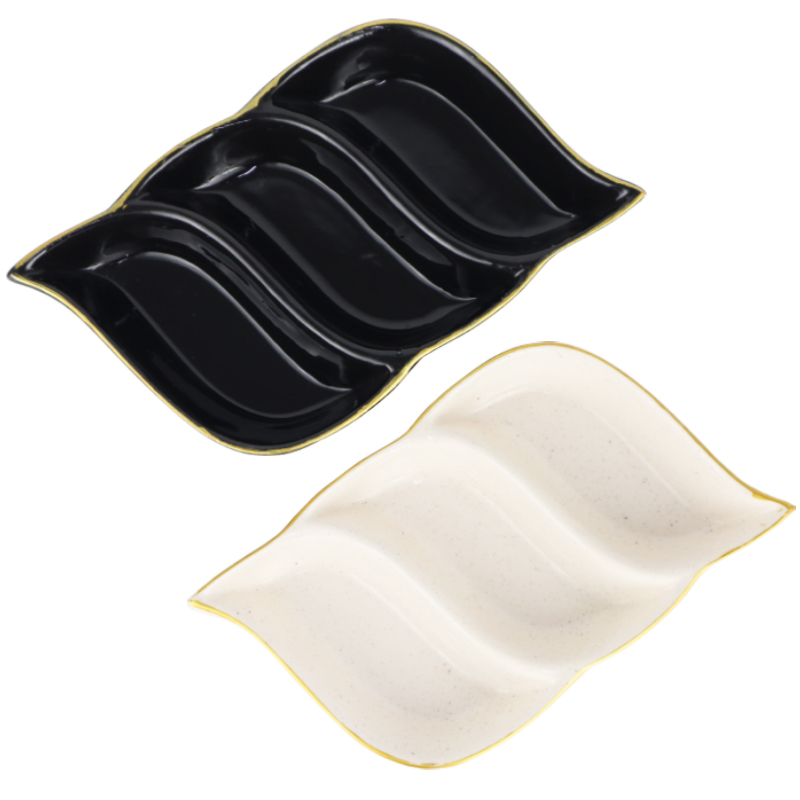 PLAT CERAMIQUE 21X13X3 CM MIX BLANC/NOIR