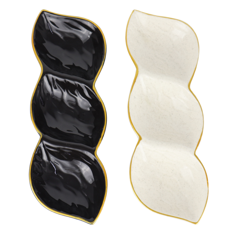 PLAT CERAMIQUE 32X11X3 CM MIX BLANC/NOIR