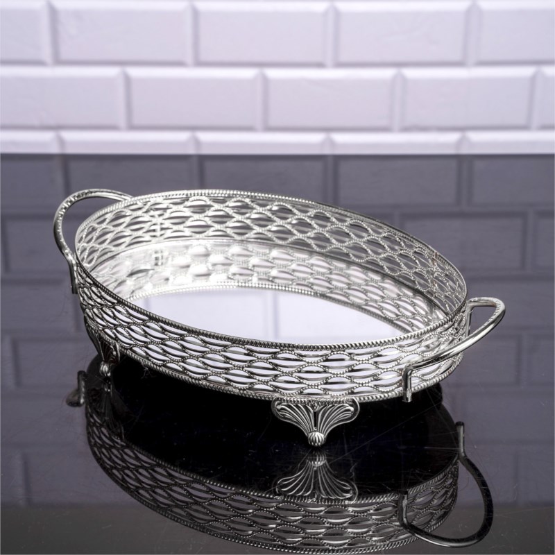 PLATEAU DECO OVAL DESIGN NIL 36X20 CM MODELE ARGENT