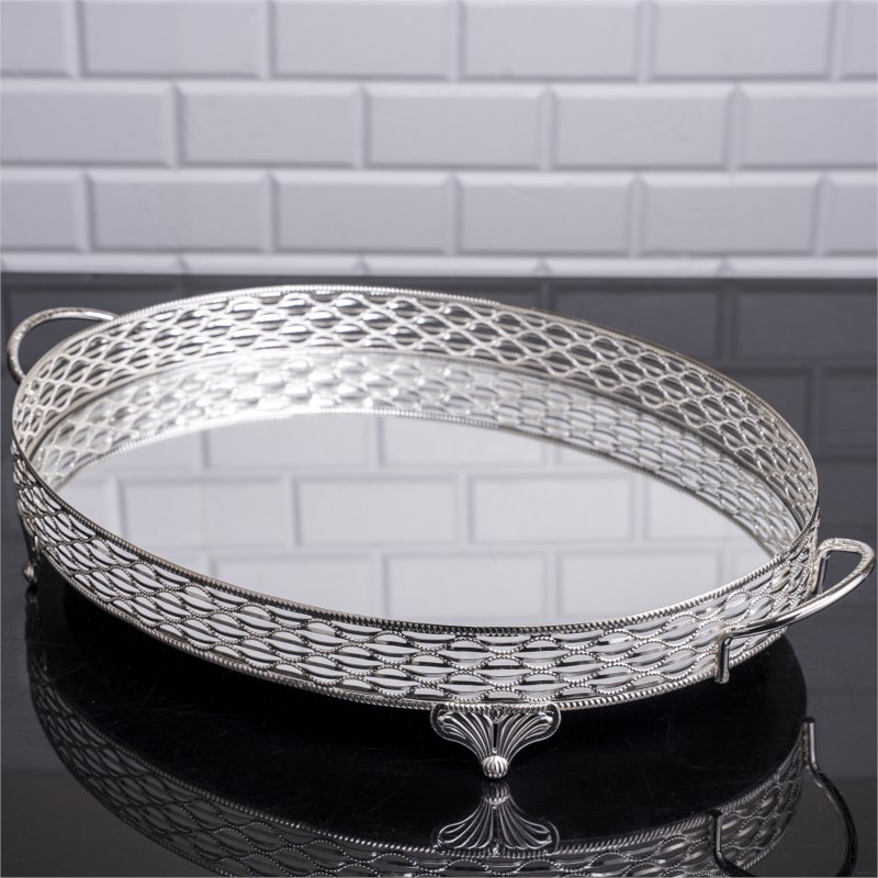 PLATEAU DECO OVAL DESIGN NIL 51X33 CM MODELE ARGENT