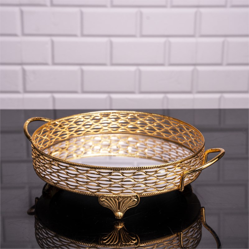 PLATEAU DECO ROND DESIGN NIL 25 CM MODELE OR 