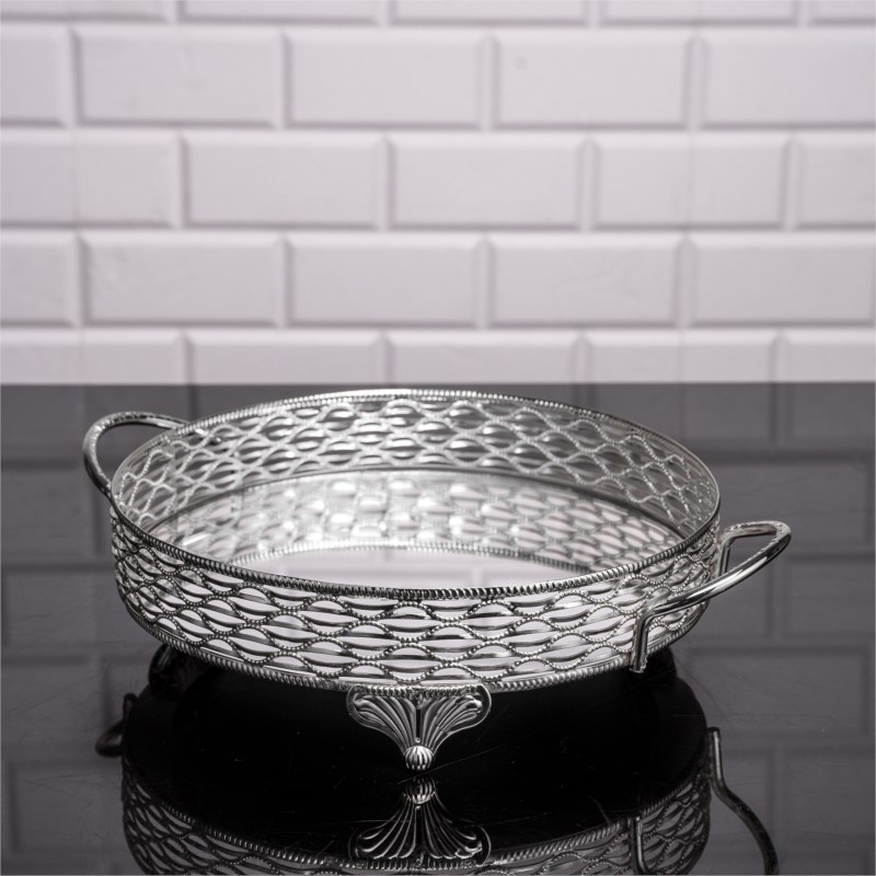 PLATEAU DECO ROND DESIGN NIL 25 CM MODELE ARGENT