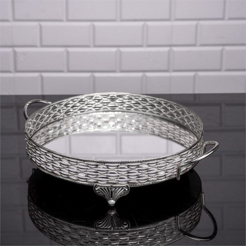 PLATEAU DECO ROND DESIGN NIL 30 CM MODELE ARGENT