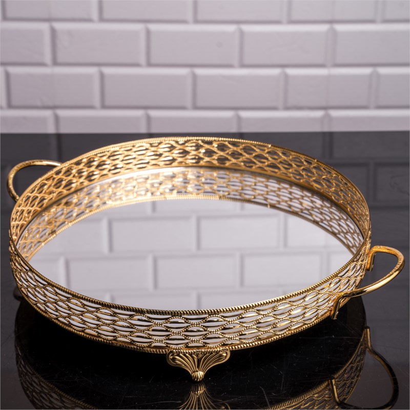 PLATEAU DECO ROND DESIGN NIL 35 CM MODELE OR 