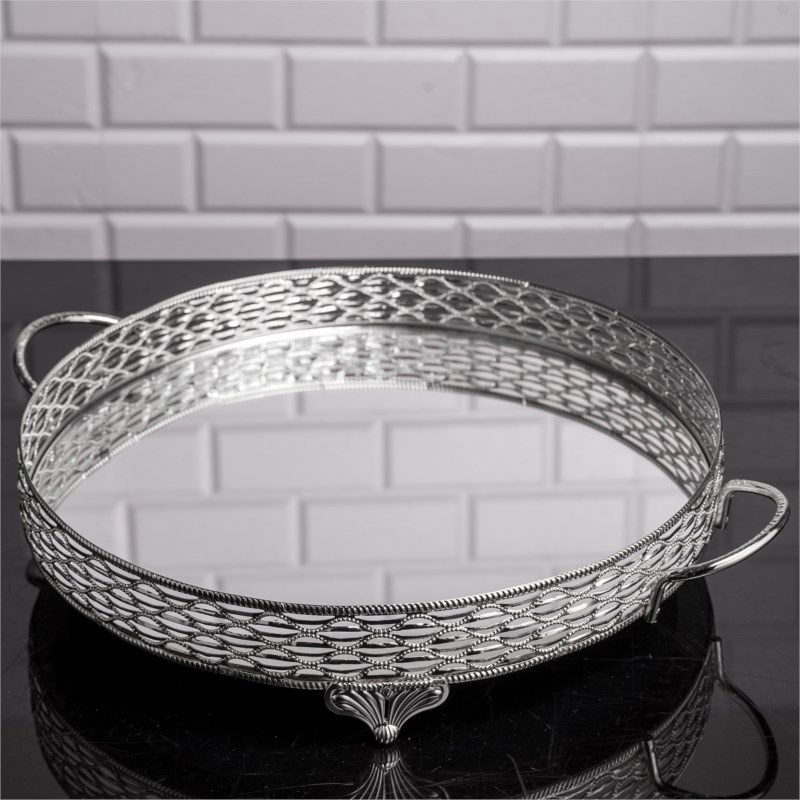 PLATEAU DECO ROND DESIGN NIL 35 CM MODELE ARGENT