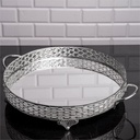 PLATEAU DECO ROND DESIGN NIL 35 CM MODELE ARGENT