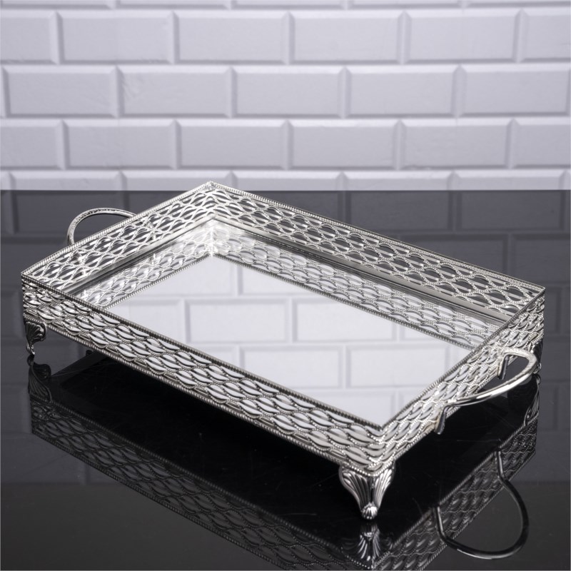 PLATEAU DECO DESIGN NIL RECTANGULAIRE 44X24 CM MODELE ARGENT