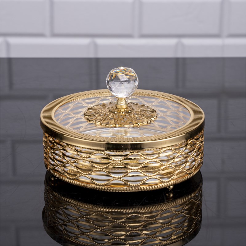 BOITE AVEC COUVERCLE EN VERRE 16 CM DESIGN NIL MODELE OR 