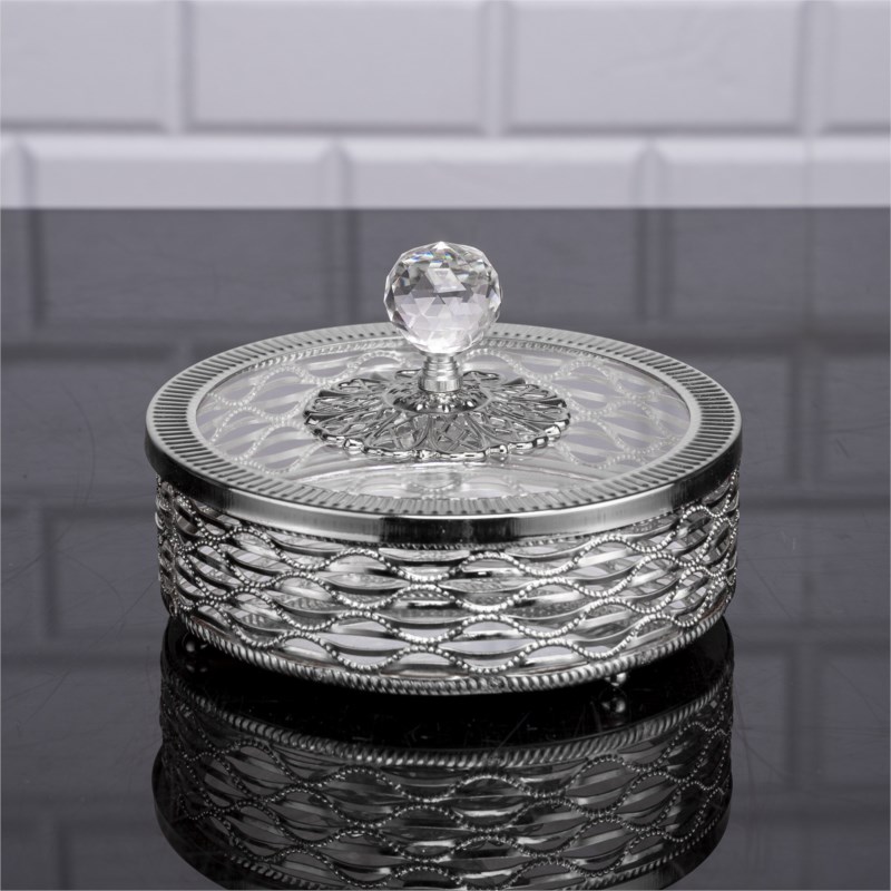 BOITE AVEC COUVERCLE EN VERRE 16 CM DESIGN NIL MODELE ARGENT