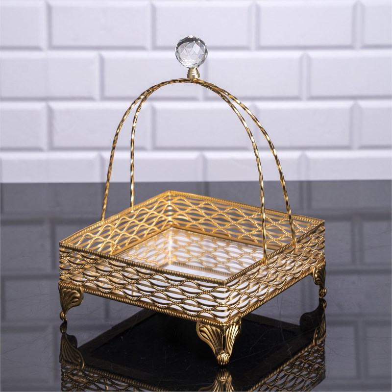 PANIER DECO DESIGN NIL AVEC POIGNEE 18X18X26 CM MODELE OR 