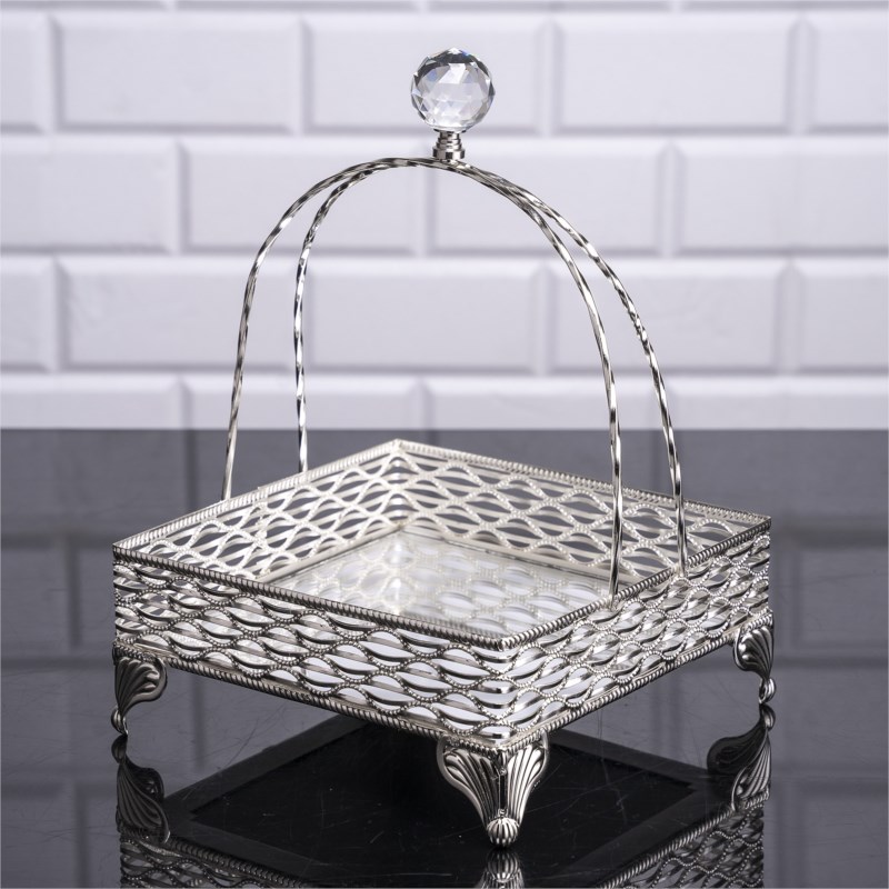 PANIER DECO DESIGN NIL AVEC POIGNEE 18X18X26 CM MODELE ARGENT
