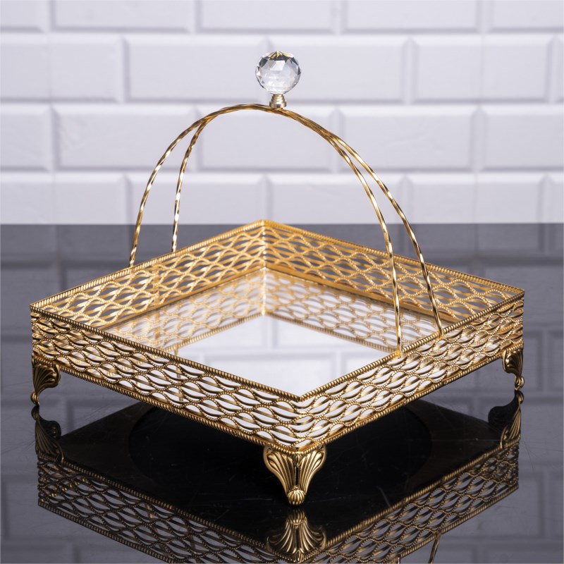 PANIER DECO DESIGN NIL AVEC POIGNEE 24X24X24 CM MODELE OR 