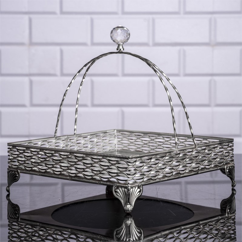 PANIER DECO DESIGN NIL AVEC POIGNEE 24X24X24 CM MODELE ARGENT