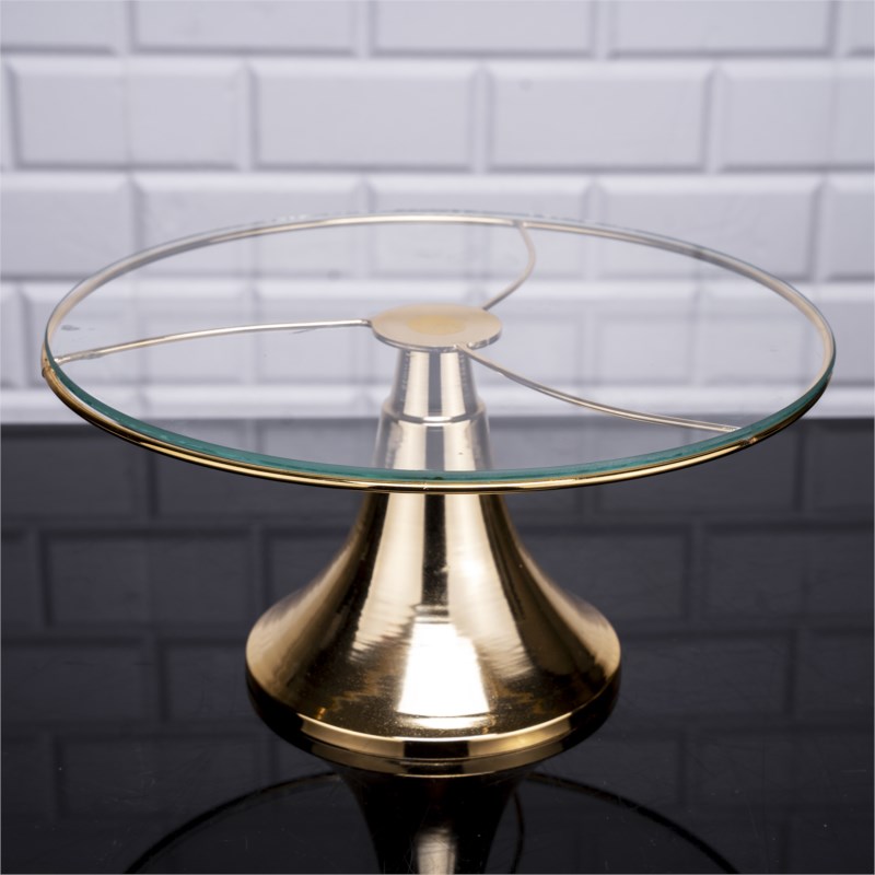 PLATEAU DECO AVEC PIED MODELE OR 30 X 25 CM