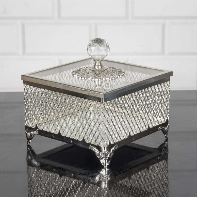 BOITE DECO CARRE VERRE 14X14X15CM MODELE ARGENT 