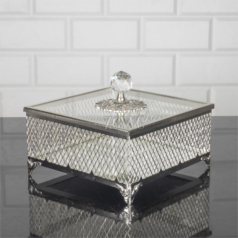BOITE DECO CARRE VERRE 18X18X15CM MODELE ARGENT