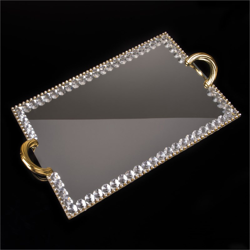 PLATEAU DECO VERRE 36X26 CM MODELE OR - MIRROIR &amp; METAL